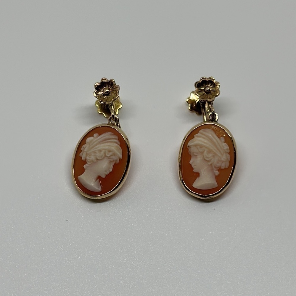 VINTAGE 14K real solid gold camafeo earrings - Picture 13 of 16